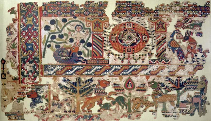 Fragment eines Textils, das Jona und den Wal darstellt (Detail)